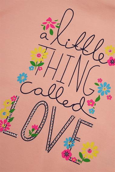 Bisiklet Yaka Kısa Kol Lıttle Thıng Colled Love Baskılı Oranj Karamela Renk Kız Çocuk Taytlı Takım