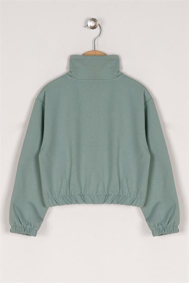 Balıkçı Yaka Uzun Kol Fermuar Detaylı Çağla Yeşil Renk Kız Çocuk Sweatshirt