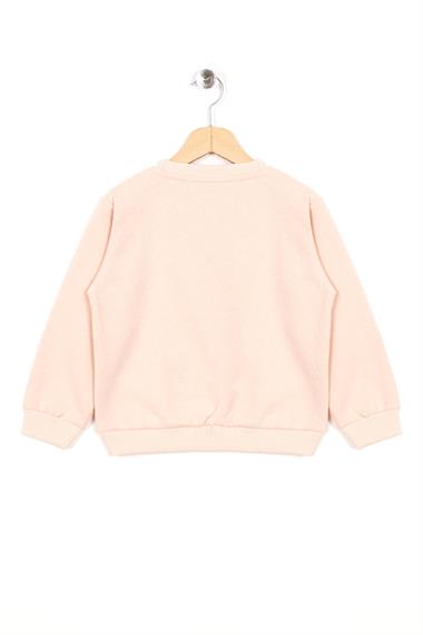 Bisiklet Yaka Uzun Kol Kalp Nakışlı Şardonlu Kız Çocuk Somon Renk Sweatshirt