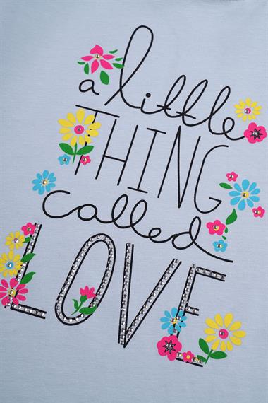 Bisiklet Yaka Kısa Kol Yazı Baskılı Yanları Fırfırlı Mint Renk Kız Çocuk Tshirt