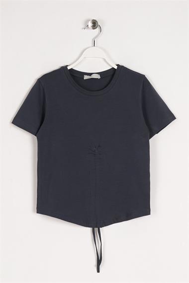 Bisiklet Yaka Bağcık Detaylı Füme Renk Kız Çocuk Tshirt