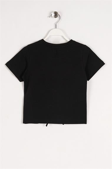 Bisiklet Yaka Bağcık Detaylı Siyah Renk Kız Çocuk Tshirt