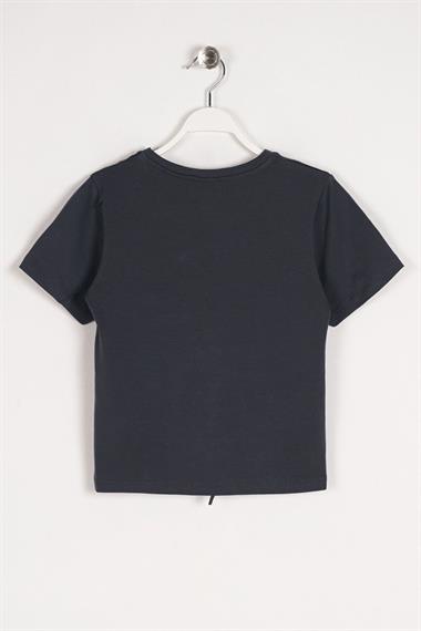 Bisiklet Yaka Bağcık Detaylı Füme Renk Kız Çocuk Tshirt