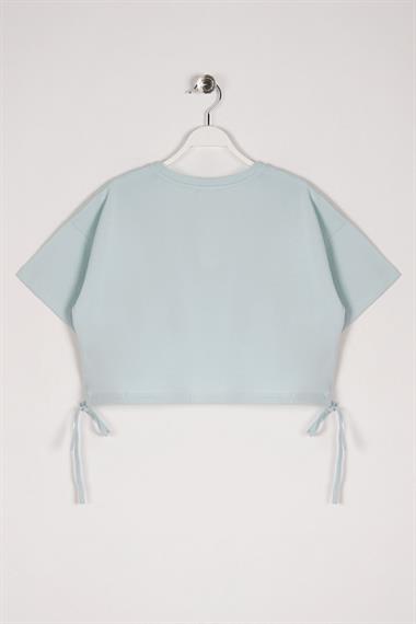 Bisiklet Yaka Kısa Kol Hello New Day Yazılı Mint Renk Kız Çocuk Tshirt