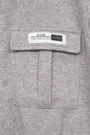 Polo Yaka Uzun Kol Kargo Cepli Paçası Lastikli Gri Renk Kız Çocuk Eşofman Takım