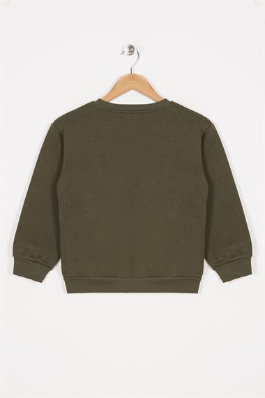 Bisiklet Yaka Uzun Kol Calıfornıa Yazı Baskılı Haki Renk Kız Çocuk Sweatshirt