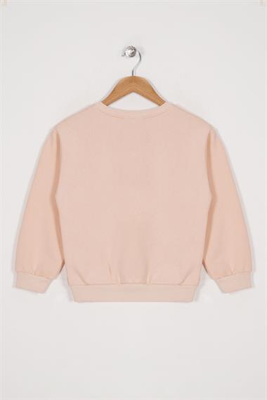 Bisiklet Yaka Uzun Kol Yesterday Yazı Baskılı Bej Renk Kız Çocuk Sweatshirt