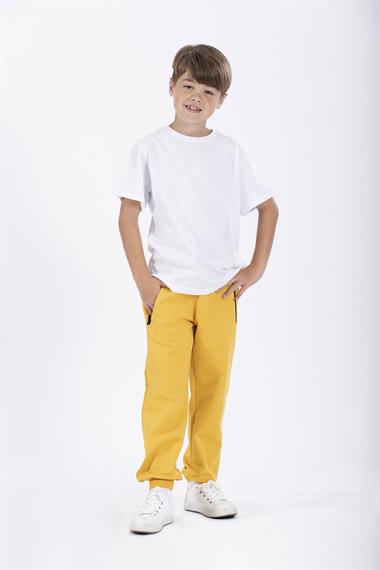 Bel Paca Lastikli Ceplerı Fermuarlı Hardal Renk Erkek Çocuk Eşofman Tek Alt