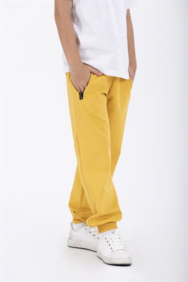 Bel Paca Lastikli Ceplerı Fermuarlı Hardal Renk Erkek Çocuk Eşofman Tek Alt