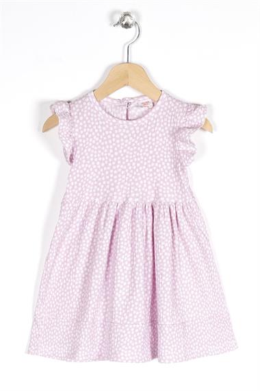 Bisiklet Yaka Fırfır Kol Çiçek Desenli Lila Renk Kız Çocuk Elbise
