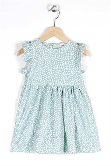 Bisiklet Yaka Fırfır Kol Çiçek Desenli Cagla Yesil Renk Kız Çocuk Elbıse