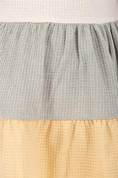 Bisiklet Yaka Kısa Kol Üç Parçalı Çağla Yeşili Renk Kız Çocuk Elbise