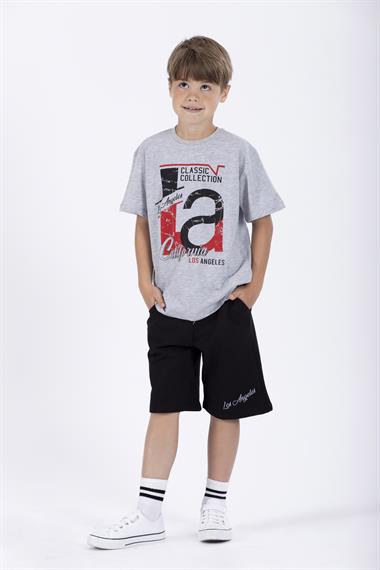 Bisiklet Yaka Kısa Kol Classıc Collectıon Baskılı Gri Renk Erkek Çocuk Kaprili Takım
