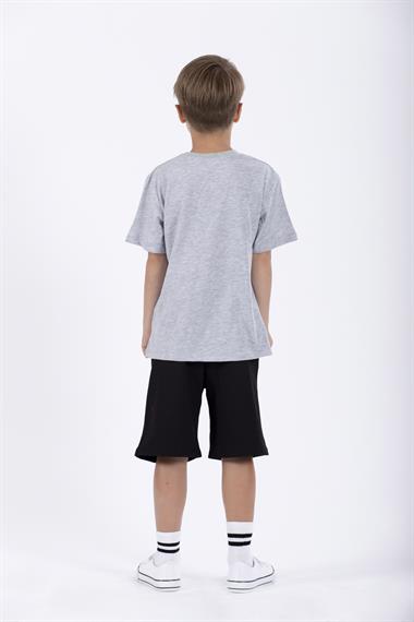 Bisiklet Yaka Kısa Kol Classıc Collectıon Baskılı Gri Renk Erkek Çocuk Kaprili Takım