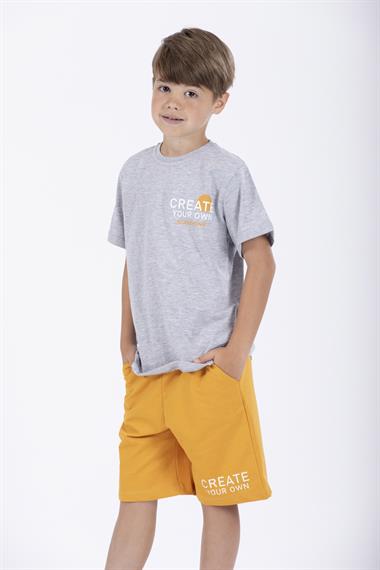 Yazı Baskılı Gri Renk Erkek Çocuk Kaprili Takım