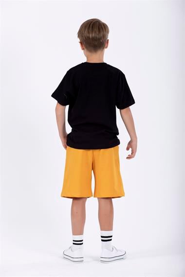 Yazı Baskılı Siyah Renk Erkek Çocuk Kaprili Takım