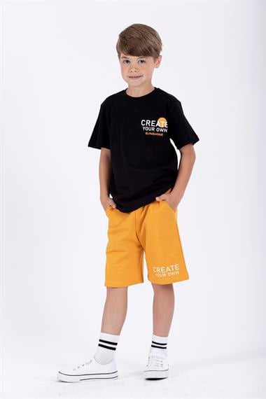 Yazı Baskılı Siyah Renk Erkek Çocuk Kaprili Takım