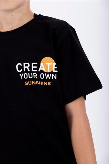 Yazı Baskılı Siyah Renk Erkek Çocuk Kaprili Takım