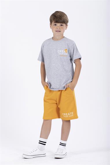 Yazı Baskılı Gri Renk Erkek Çocuk Kaprili Takım