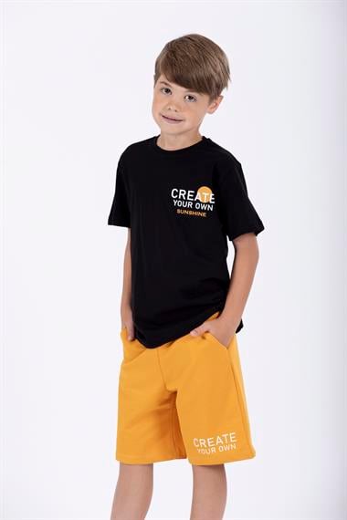Yazı Baskılı Siyah Renk Erkek Çocuk Kaprili Takım