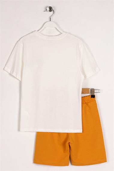 Yazı Baskılı Ekru Renk Erkek Çocuk Kaprili Takım