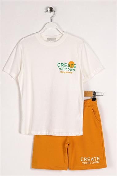 Yazı Baskılı Ekru Renk Erkek Çocuk Kaprili Takım