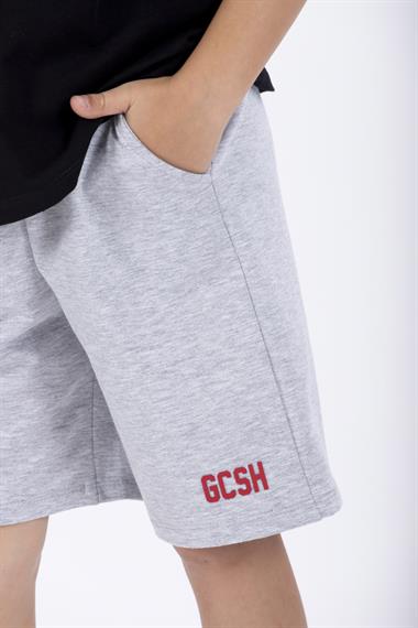 Bisiklet Yaka Kısa Kol Arma Baskılı Siyah Renk Erkek Çocuk Şortlu Takım