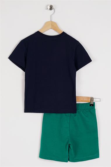 Bisiklet Yaka Kısa Kol Arma Baskılı Lacivert Renk Erkek Çocuk Şortlu Takım