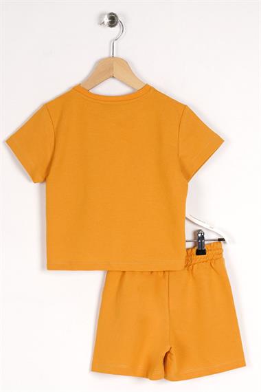 Bisiklet Yaka Kısa Kol Hardal Renk Erkek Çocuk Sortlu Takım