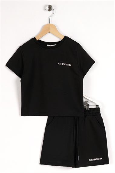 Bisiklet Yaka Kısa Kol Siyah Renk Erkek Çocuk Sortlu Takım