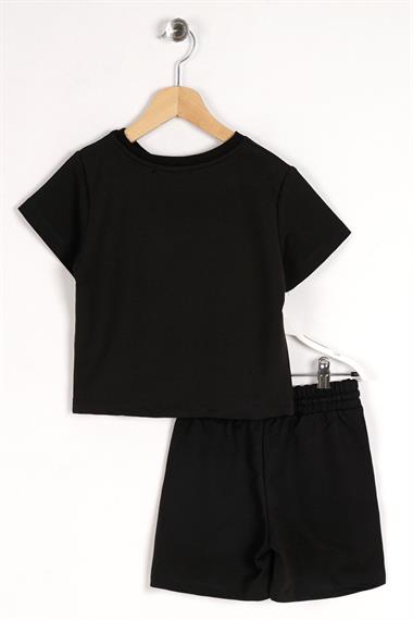 Bisiklet Yaka Kısa Kol Siyah Renk Erkek Çocuk Sortlu Takım