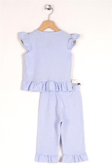 Bisiklet Yaka Kısa Kol Waffel Paca Fırfırlı Ikılı Takım Bebe Mavisi Renk Kız Çocuk Ikılı Takım
