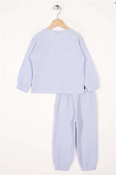 Bisiklet Yaka Uzun Kol Armalı Kol ve Paça Lastikli Mavi Renk Erkek Çocuk İkili Takım