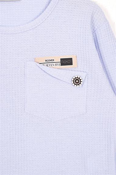 Bisiklet Yaka Uzun Kol Armalı Kol ve Paça Lastikli Mavi Renk Erkek Çocuk İkili Takım