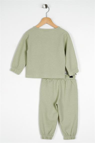 Bisiklet Yaka Uzun Kol Armalı Kol ve Paça Lastikli Cagla Yesil Renk Erkek Çocuk İkili Takım