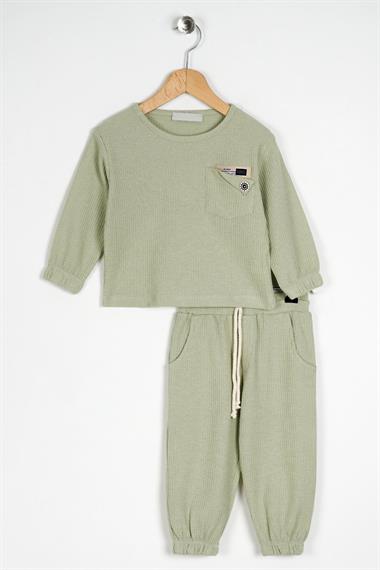 Bisiklet Yaka Uzun Kol Armalı Kol ve Paça Lastikli Cagla Yesil Renk Erkek Çocuk İkili Takım