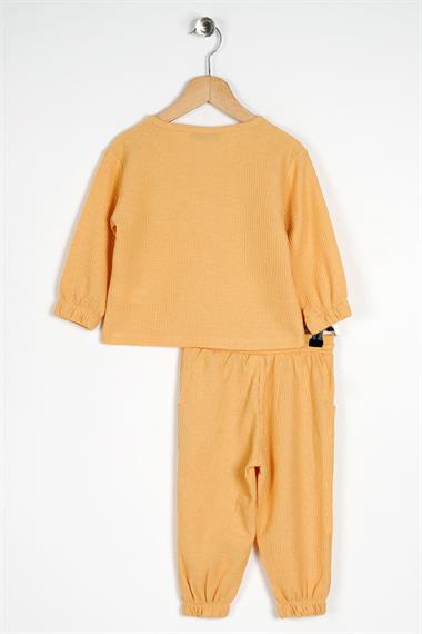 Bisiklet Yaka Uzun Kol Armalı Kol ve Paça Lastikli Hardal Renk Erkek Çocuk İkili Takım