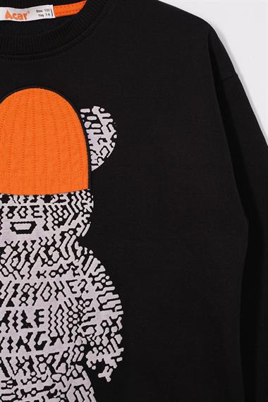 Bisiklet Yaka Uzun Kol Ayı Baskılı Oranj Renk Erkek Çocuk Eşofman Takım