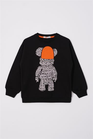 Bisiklet Yaka Uzun Kol Ayı Baskılı Oranj Renk Erkek Çocuk Eşofman Takım