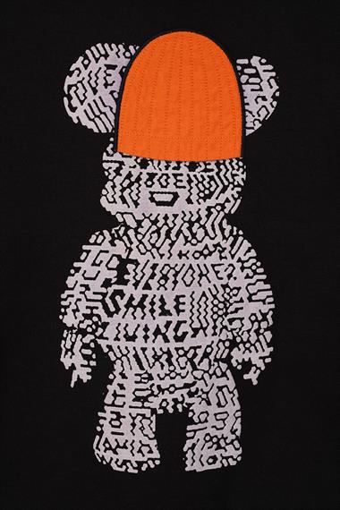 Bisiklet Yaka Uzun Kol Ayı Baskılı Oranj Renk Erkek Çocuk Eşofman Takım