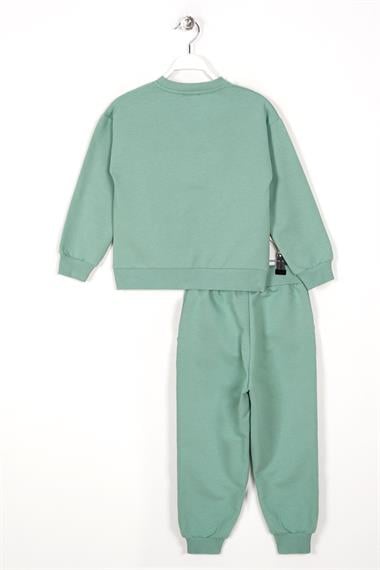 Bisiklet Yaka Uzun Kol Çağla Yeşil Renk Kız Çocuk İkili Takım