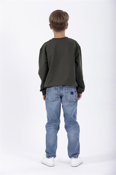 Bisiklet Yaka Uzun Kol Cep Detaylı Sweat Haki Renk Erkek Çocuk Sweatshirt