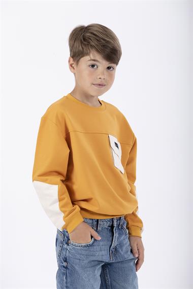 Bisiklet Yaka Uzun Kol Cep Detaylı Sweat Hardal Renk Erkek Çocuk Sweatshirt