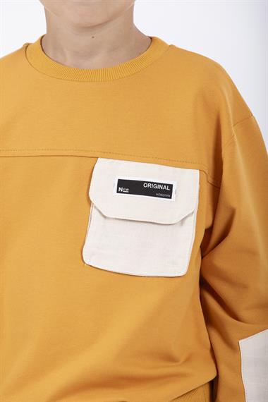 Bisiklet Yaka Uzun Kol Cep Detaylı Sweat Hardal Renk Erkek Çocuk Sweatshirt