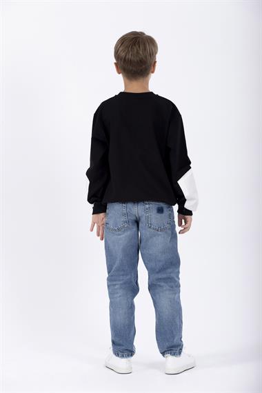 Bisiklet Yaka Uzun Kol Cep Detaylı Sweat Siyah Renk Erkek Çocuk Sweatshirt