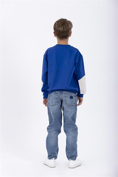 Bisiklet Yaka Uzun Kol Cep Detaylı Sweat Saks Renk Erkek Çocuk Sweatshirt