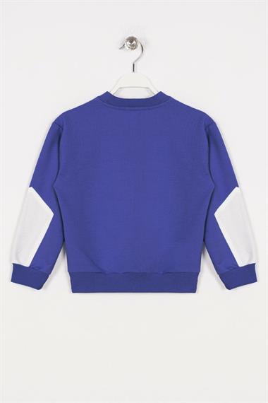 Bisiklet Yaka Uzun Kol Cep Detaylı Sweat Indigo Renk Erkek Çocuk Sweatshirt
