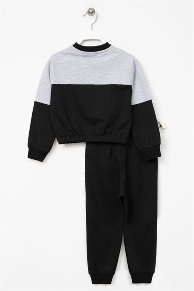 Bisiklet Yaka Uzun Kol Gri Renk Kız Çocuk Esofman Takım