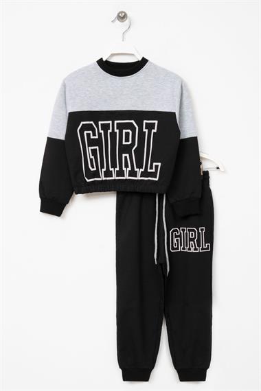 Bisiklet Yaka Uzun Kol Gri Renk Kız Çocuk Esofman Takım