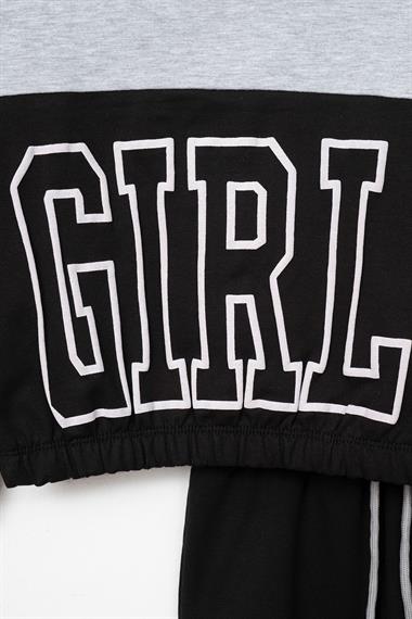 Bisiklet Yaka Uzun Kol Gri Renk Kız Çocuk Esofman Takım